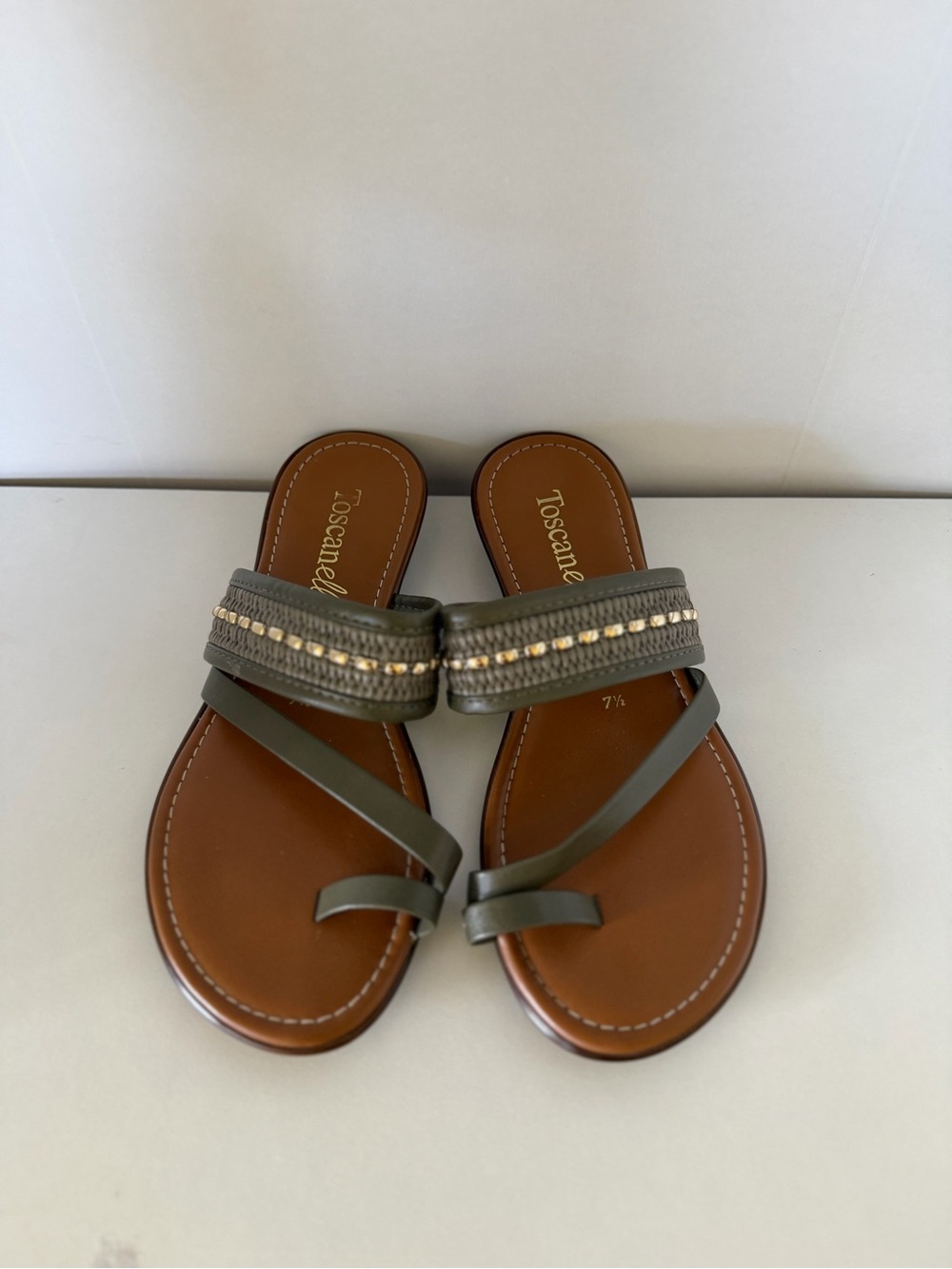 Toscanella Made in Italy Olive Green Leather Slide Slippers Size 7.5